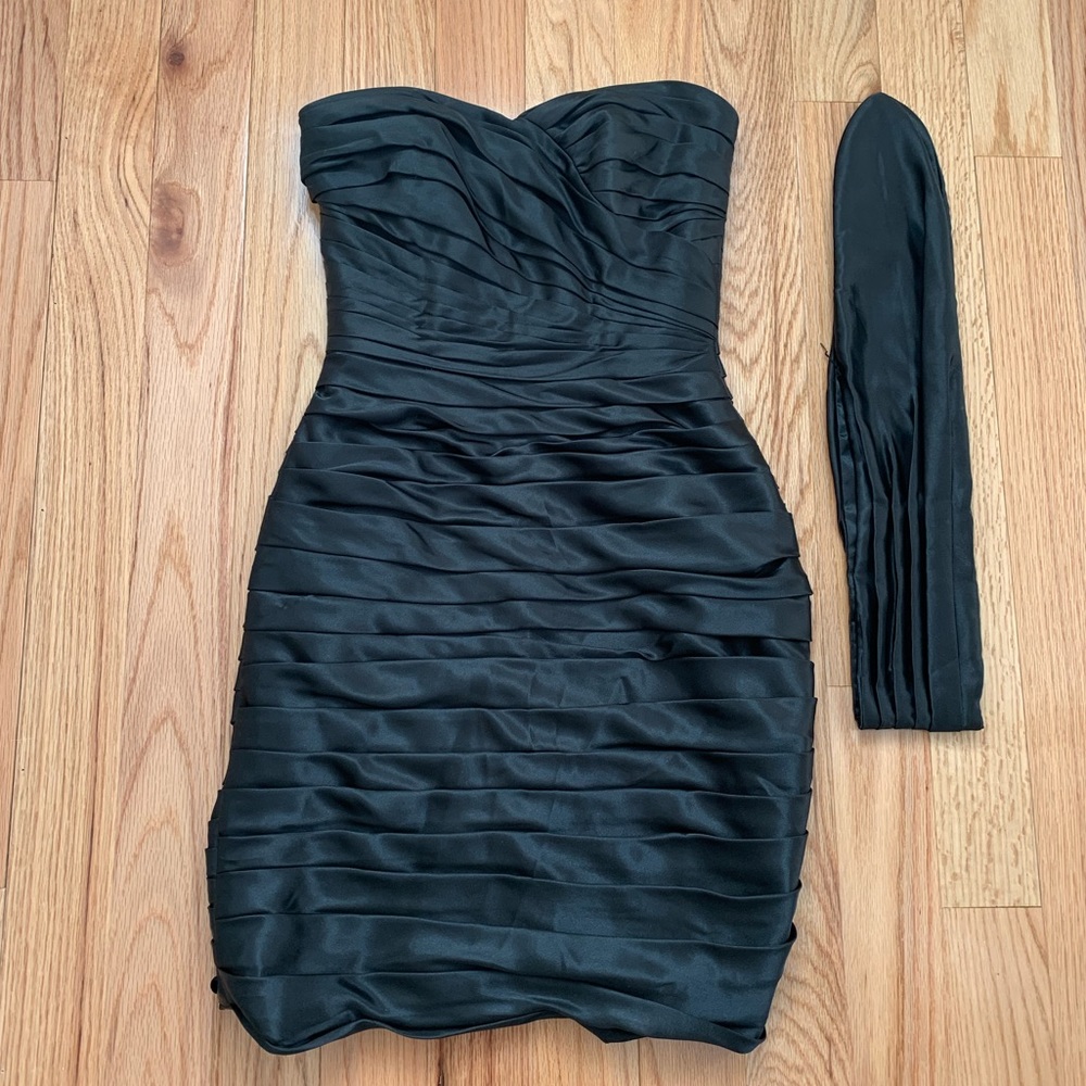 Strapless Ruched Satin Bridesmaid Dress Black
